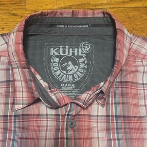 Kuhl Eluxor Mens XL Born In The Mountains Red Plaid Short Sleeve Shirt Button Up